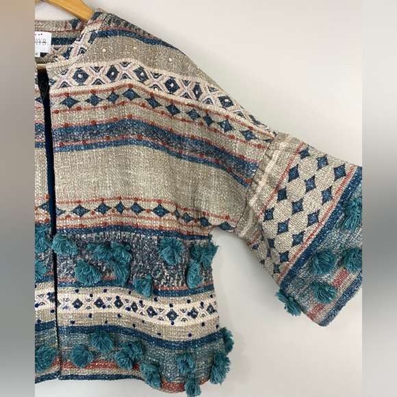 Anthropologie TRYB Kuta Textured Kimono Jacket In Blu Motif Size Small NWOT - Picture 9 of 16
